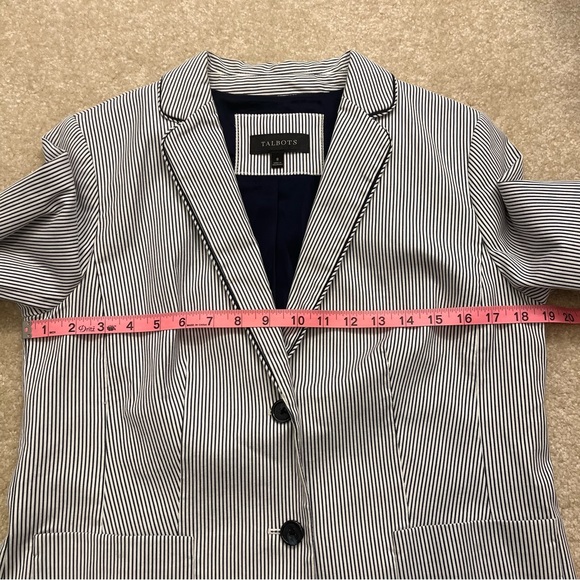 Talbots Blazer Womens 8 Blue White Stripes Lined Career Office Nautical Ladies - Picture 5 of 8